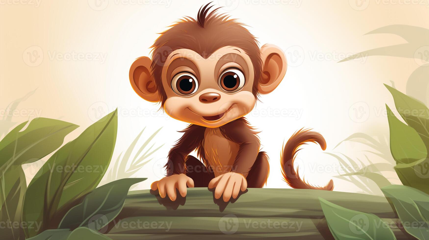 a cute little Monkey in vector style. Generative AI photo