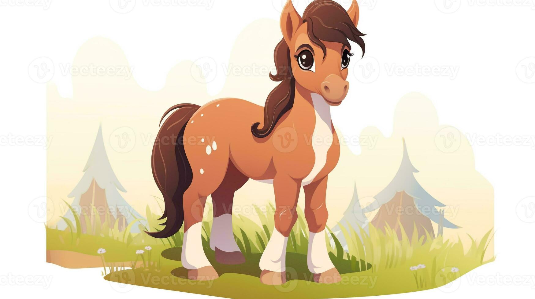 a cute little Horse in vector style. Generative AI photo