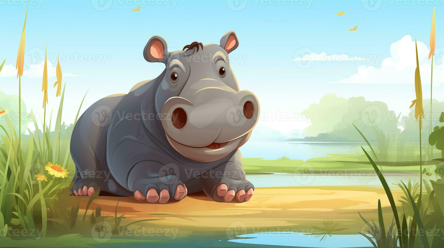 a cute little Hippopotamus in vector style. Generative AI photo