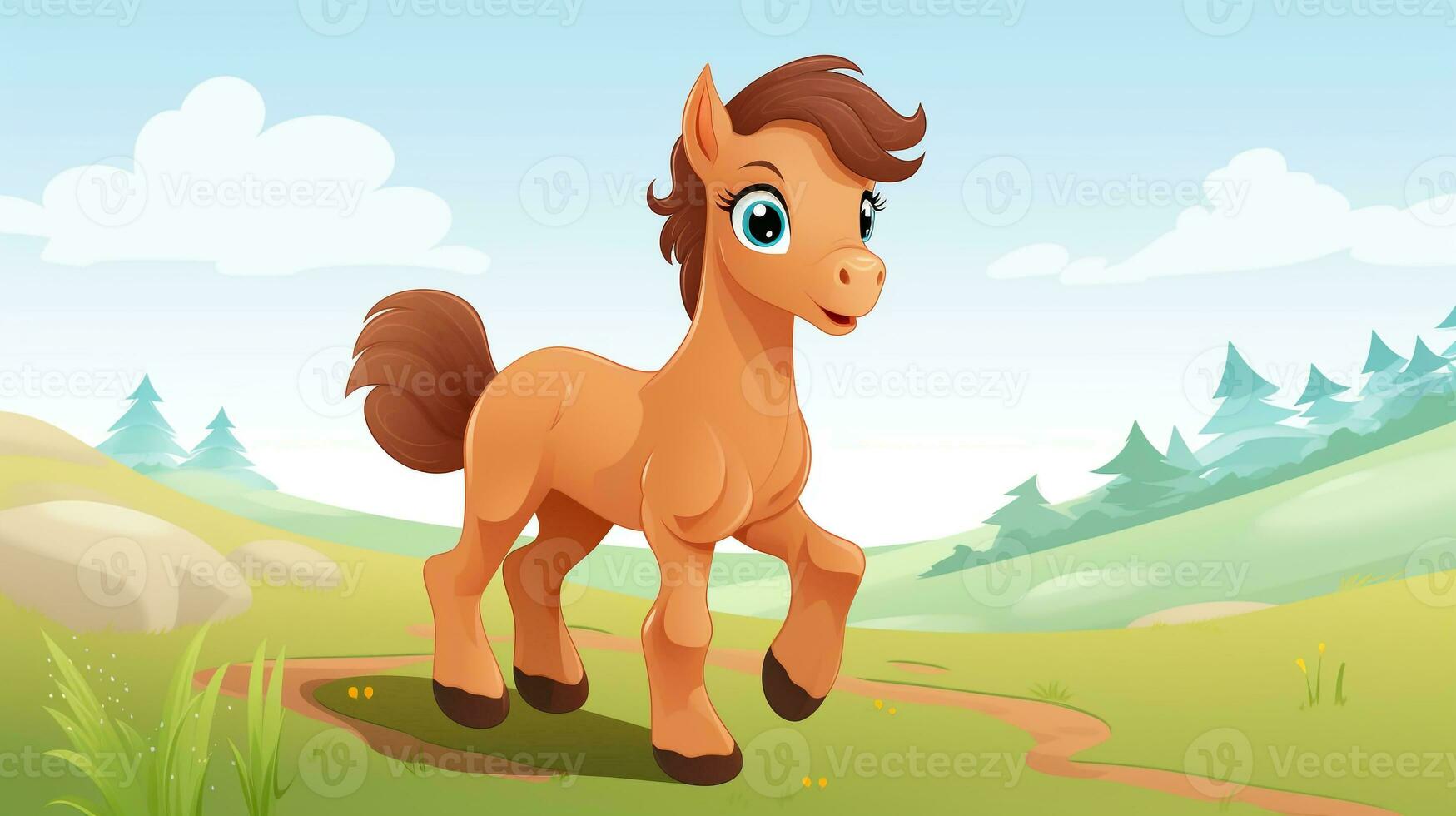 a cute little Horse in vector style. Generative AI photo