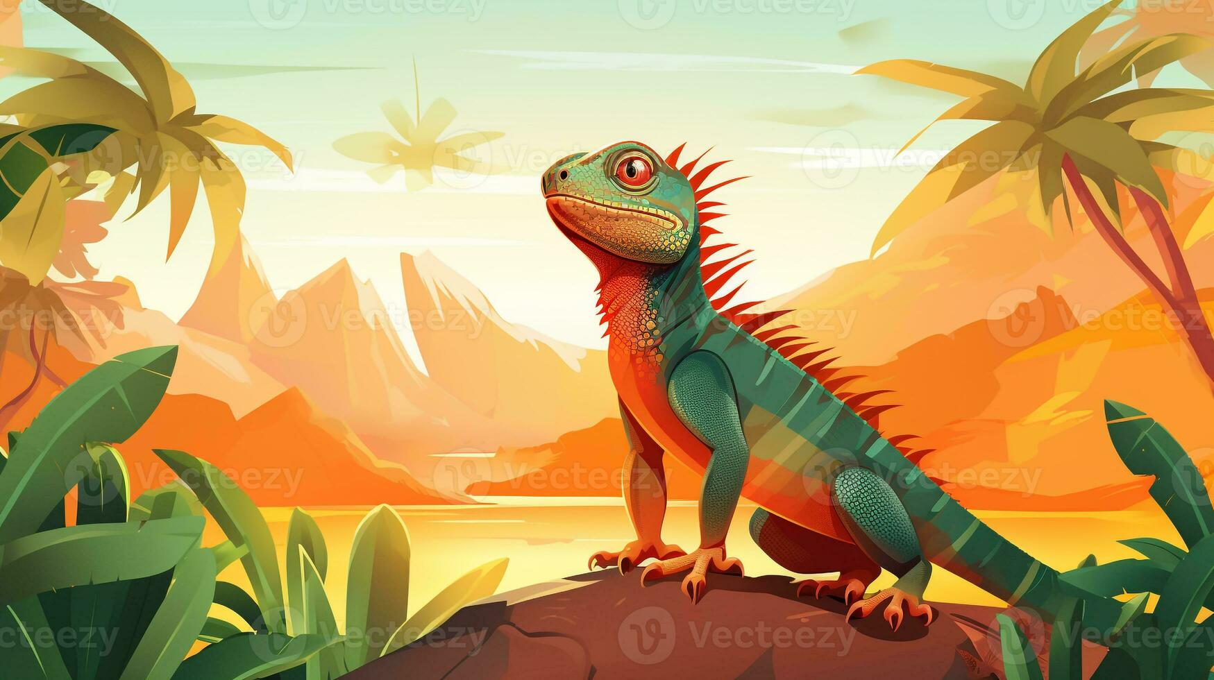 a cute little Iguana in vector style. Generative AI photo