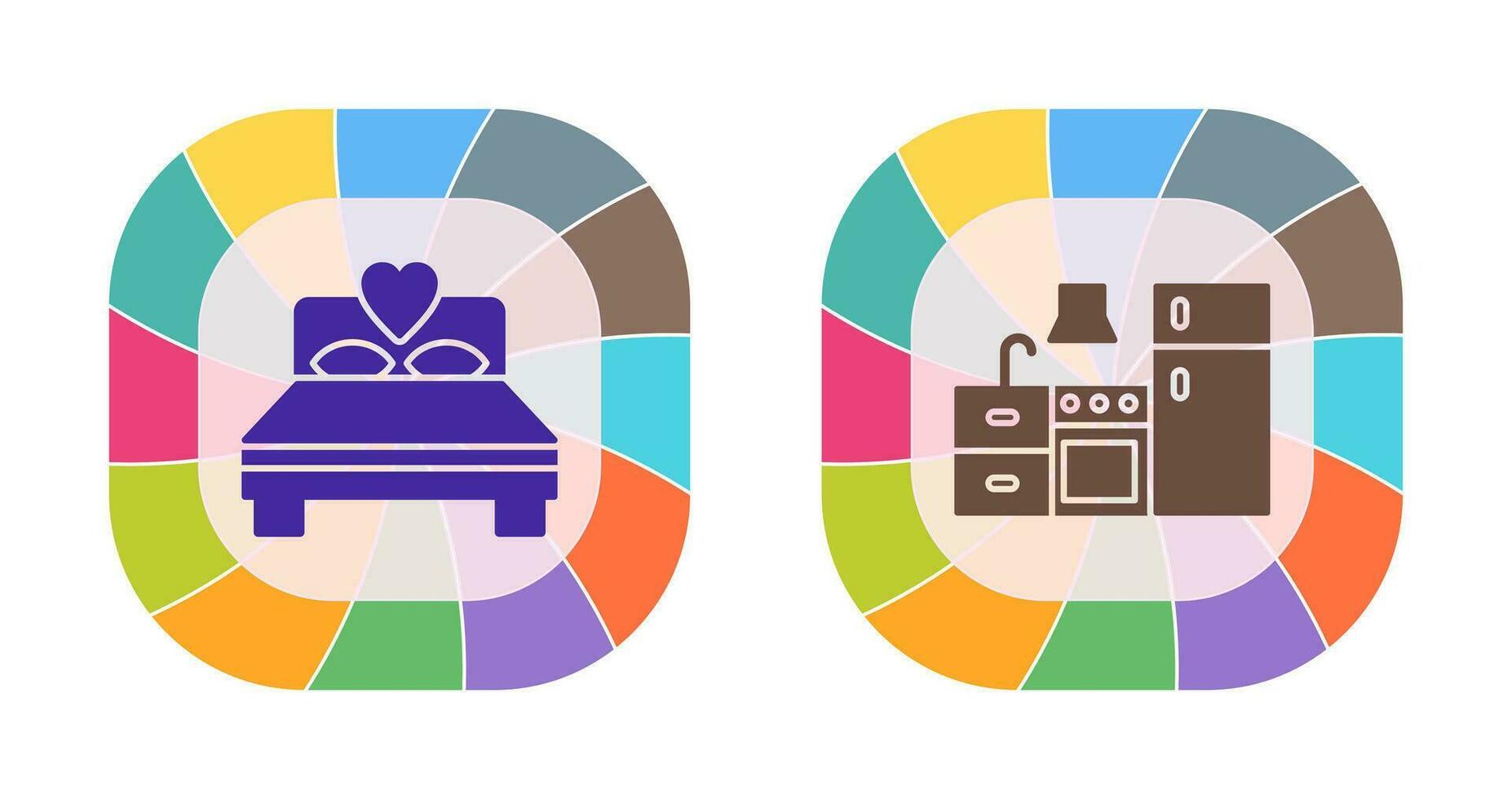 dormitorio y cocina icono vector