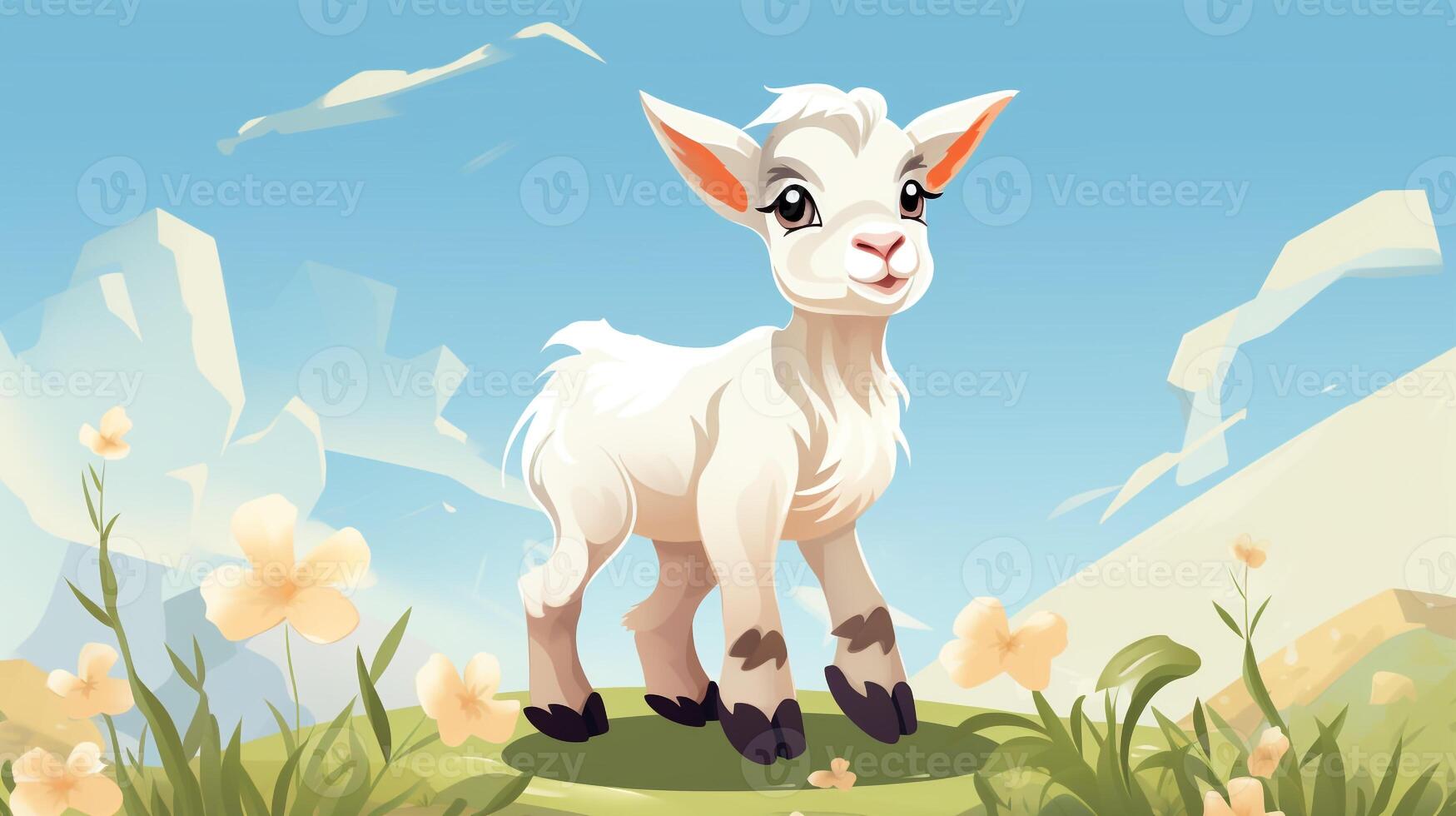 a cute little Goat in vector style. Generative AI photo