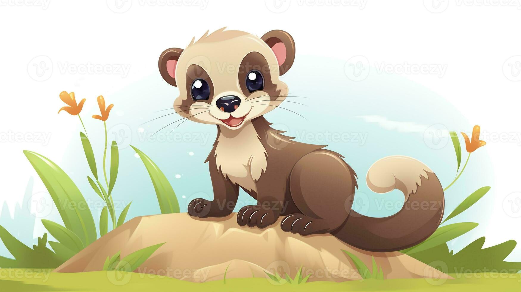 a cute little Ferret in vector style. Generative AI photo