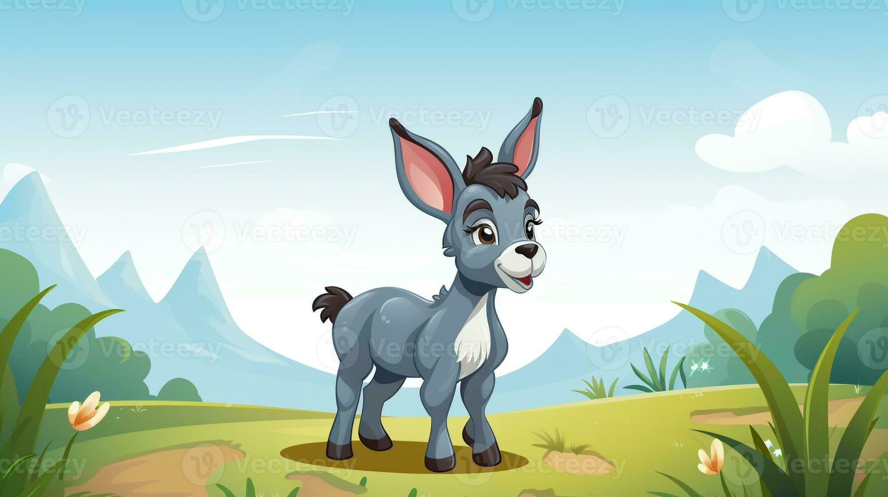 a cute little Donkey in vector style. Generative AI photo