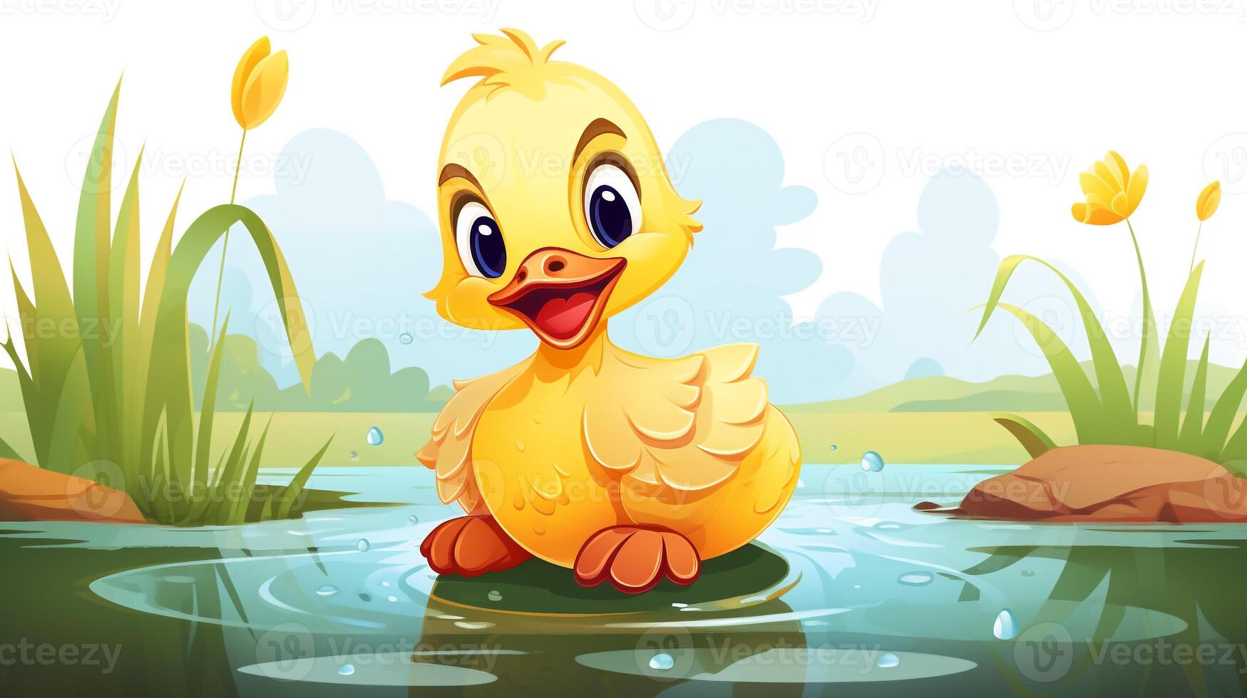 a cute little Duck in vector style. Generative AI photo