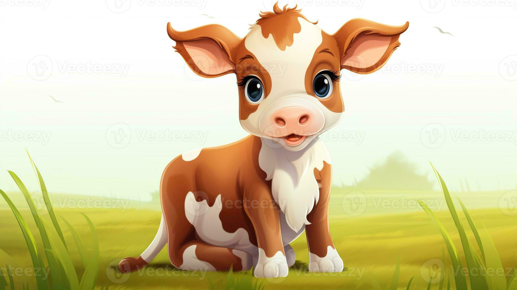 a cute little Cow in vector style. Generative AI photo