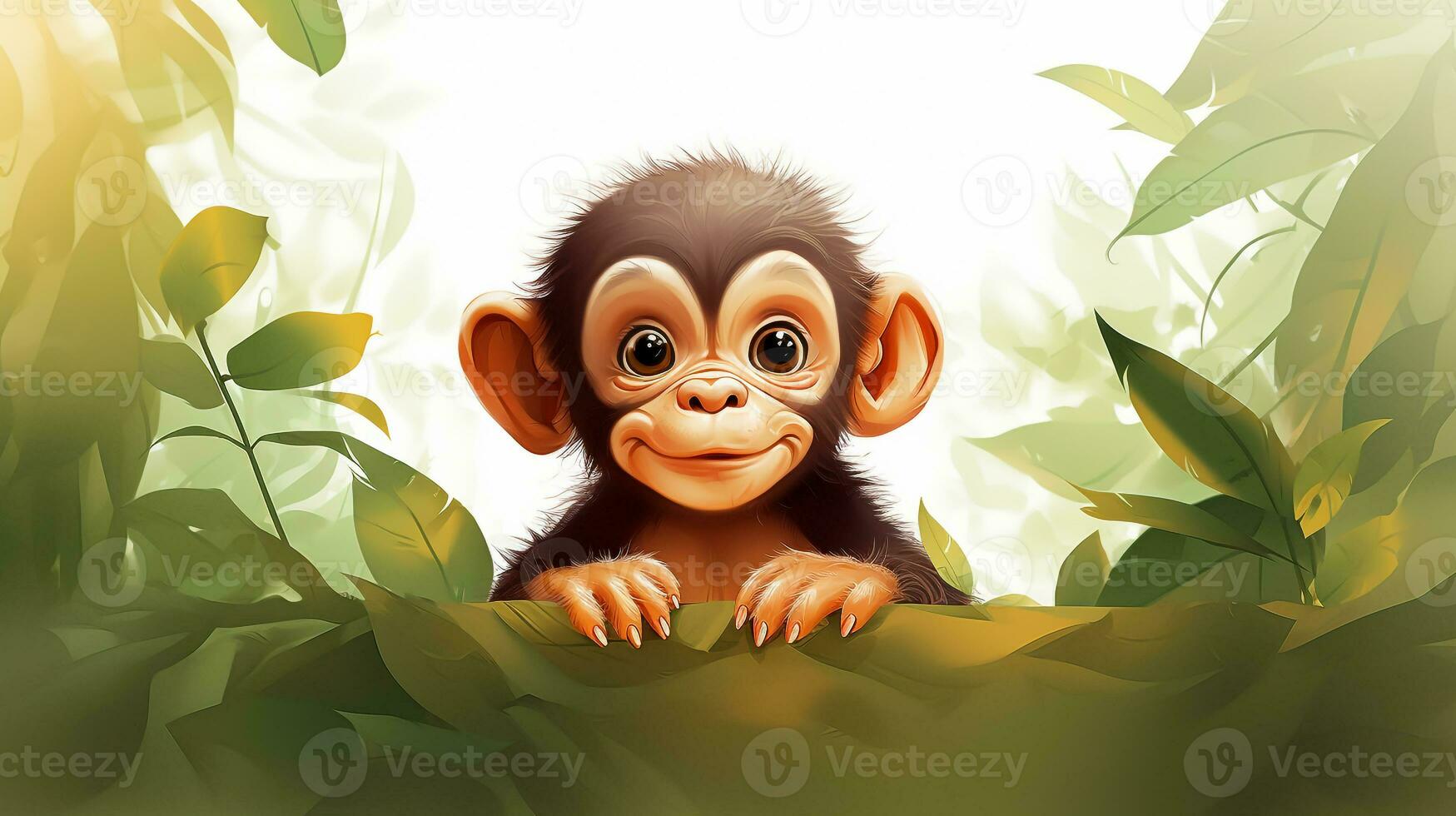 a cute little Chimpanzee in vector style. Generative AI photo