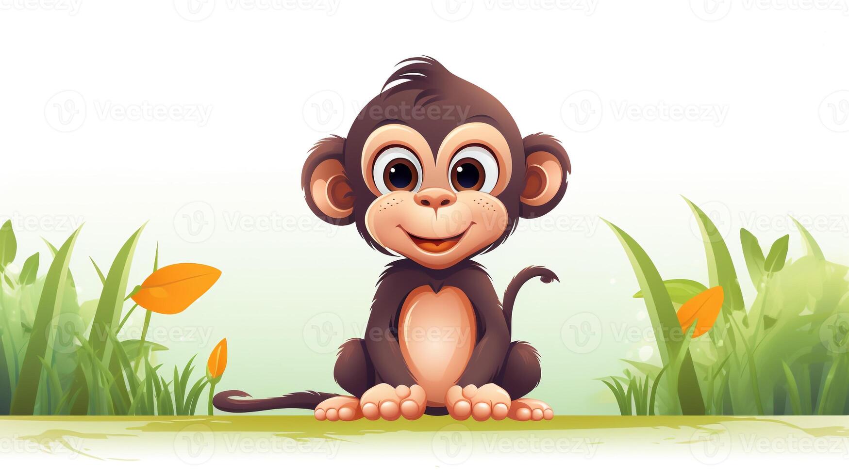 a cute little Chimpanzee in vector style. Generative AI photo