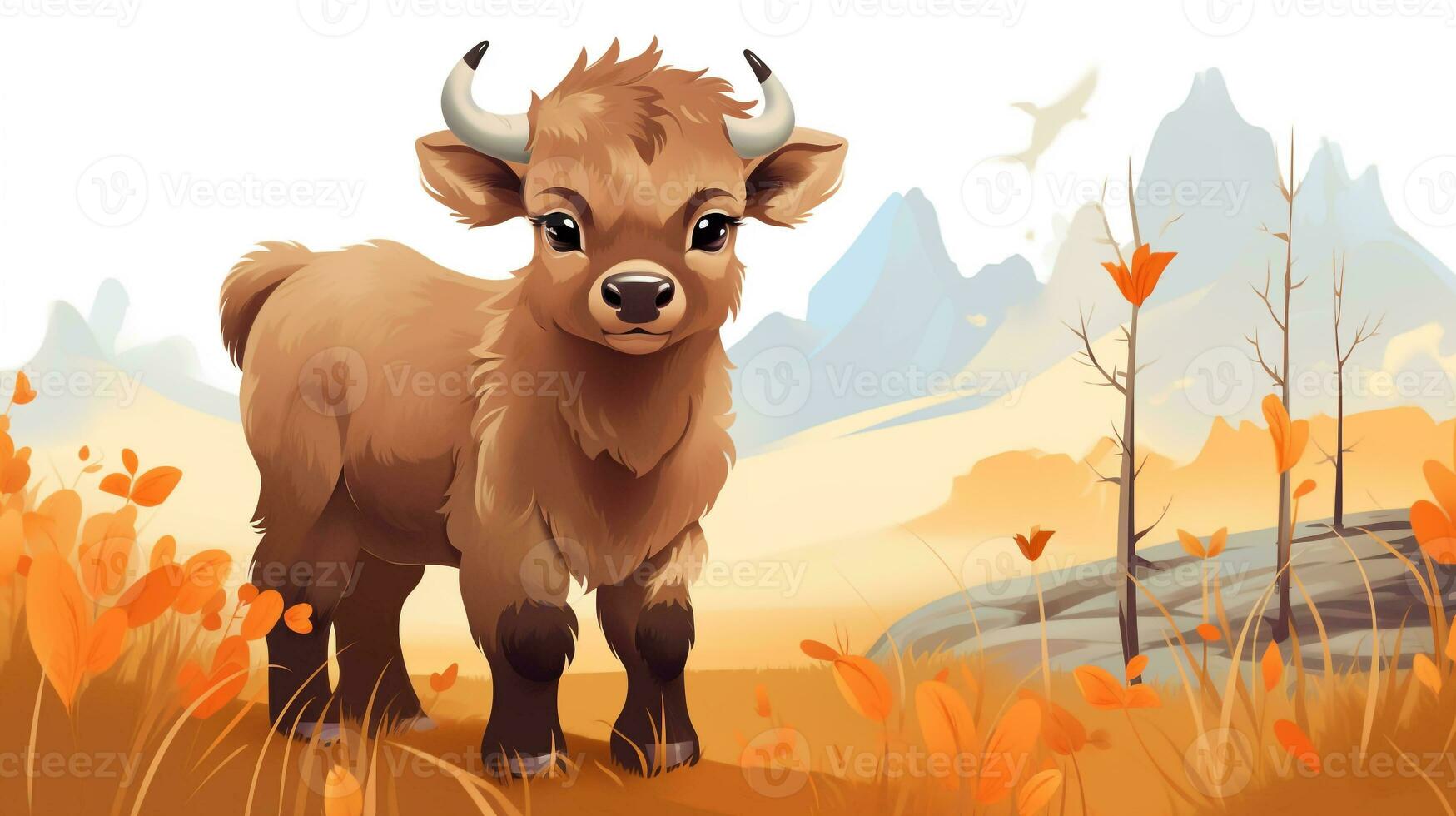a cute little Buffalo in vector style. Generative AI photo