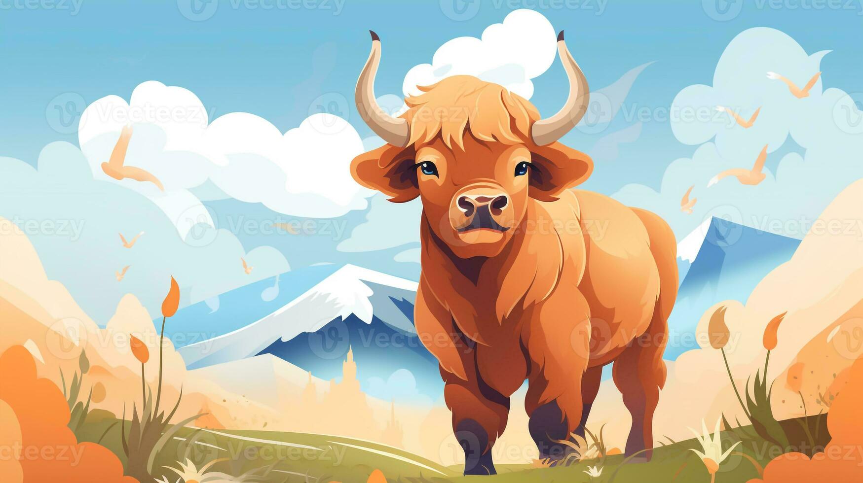 a cute little Bison in vector style. Generative AI photo