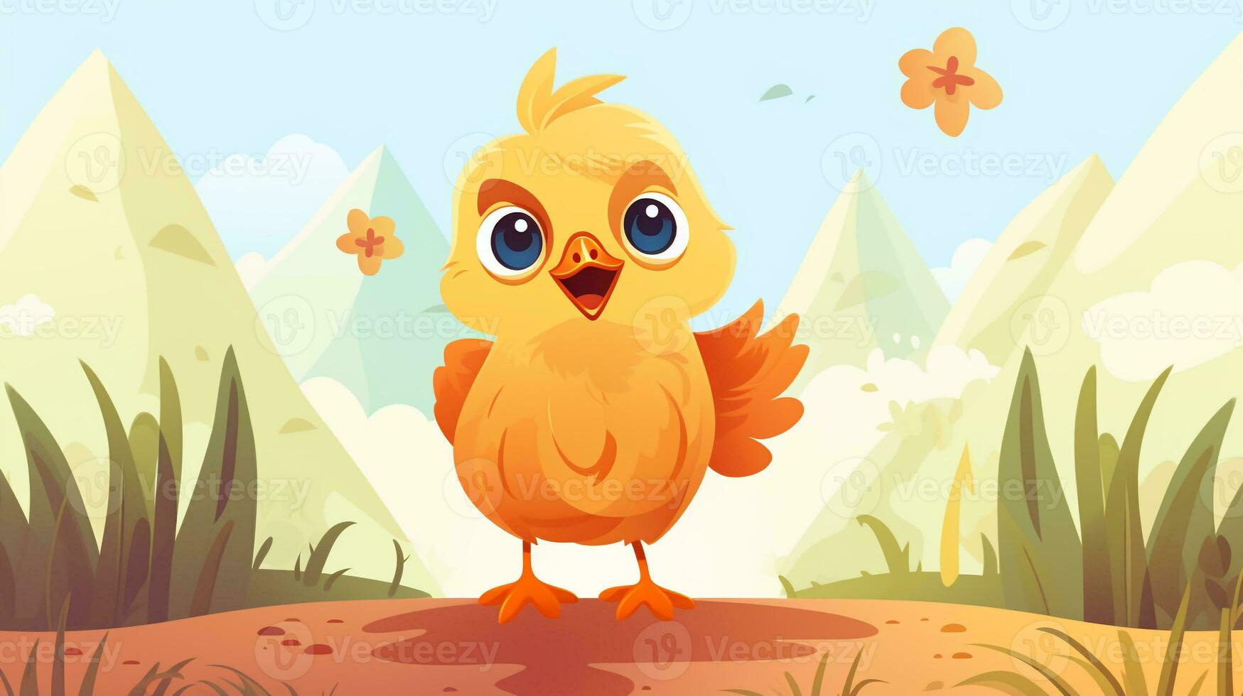 a cute little Bantam Chicken in vector style. Generative AI photo