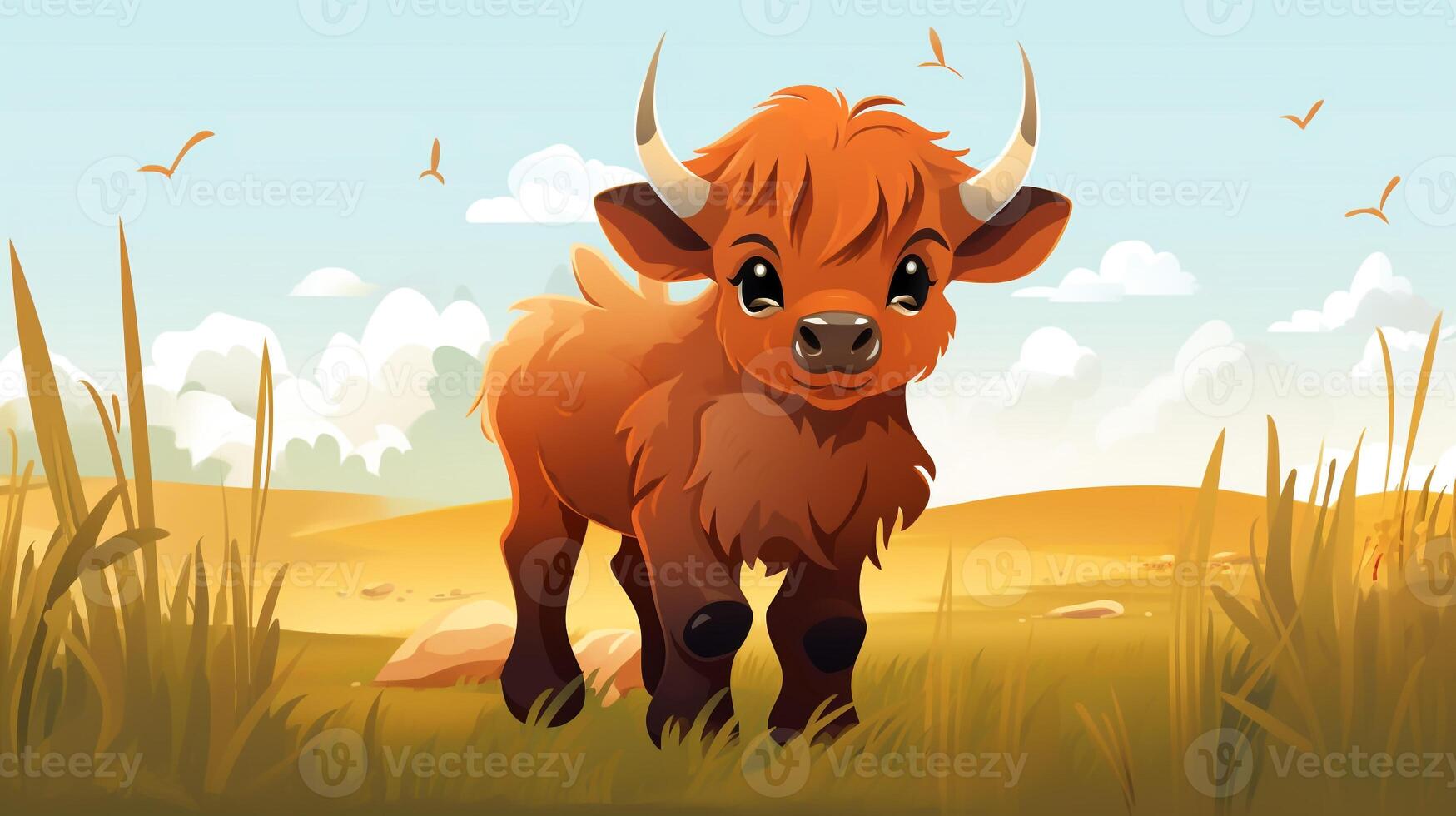 a cute little Buffalo in vector style. Generative AI photo