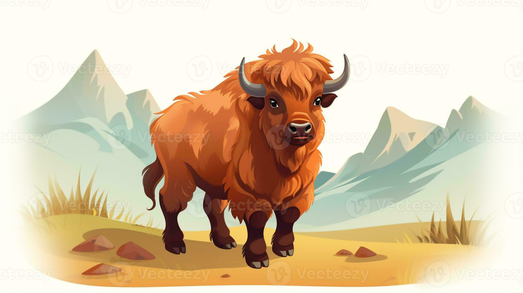 a cute little Bison in vector style. Generative AI photo