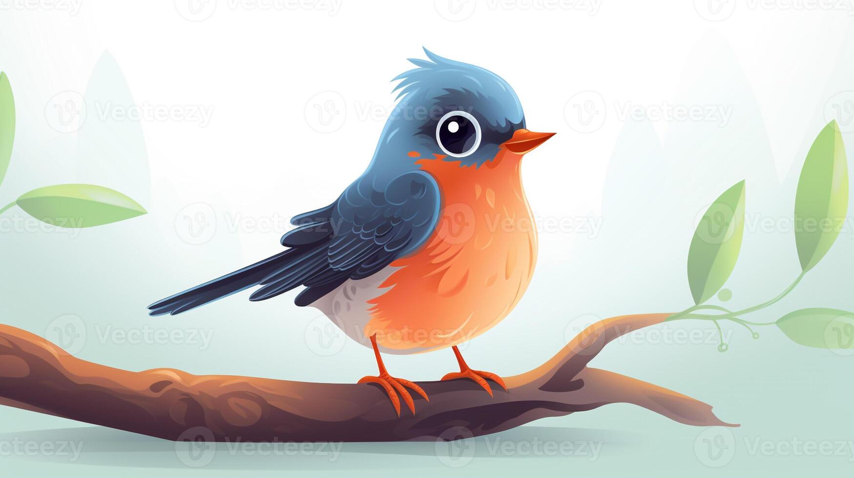 a cute little American Robin in vector style. Generative AI photo