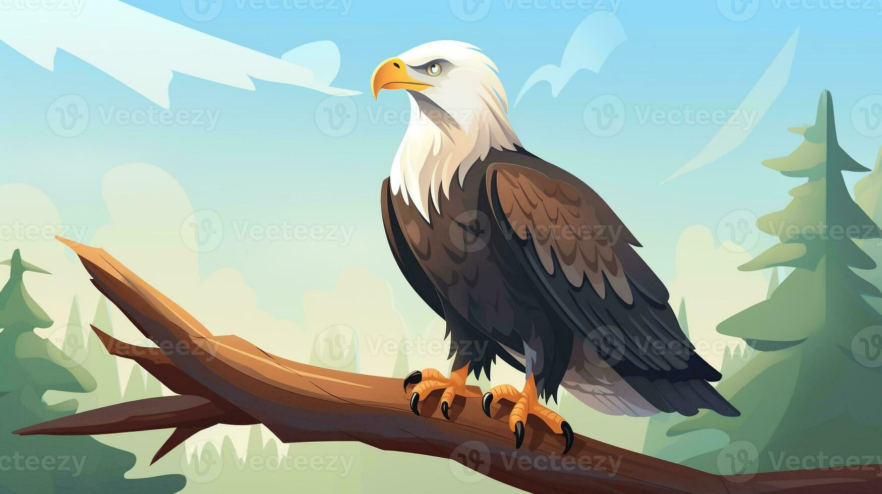 a cute little Bald Eagle in vector style. Generative AI photo
