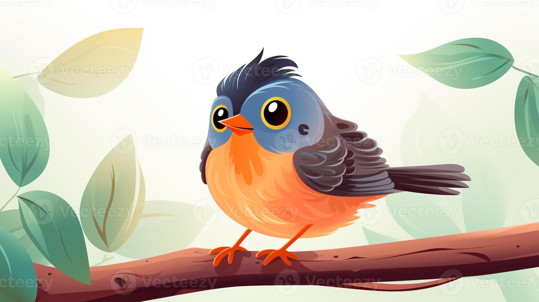 a cute little American Robin in vector style. Generative AI photo