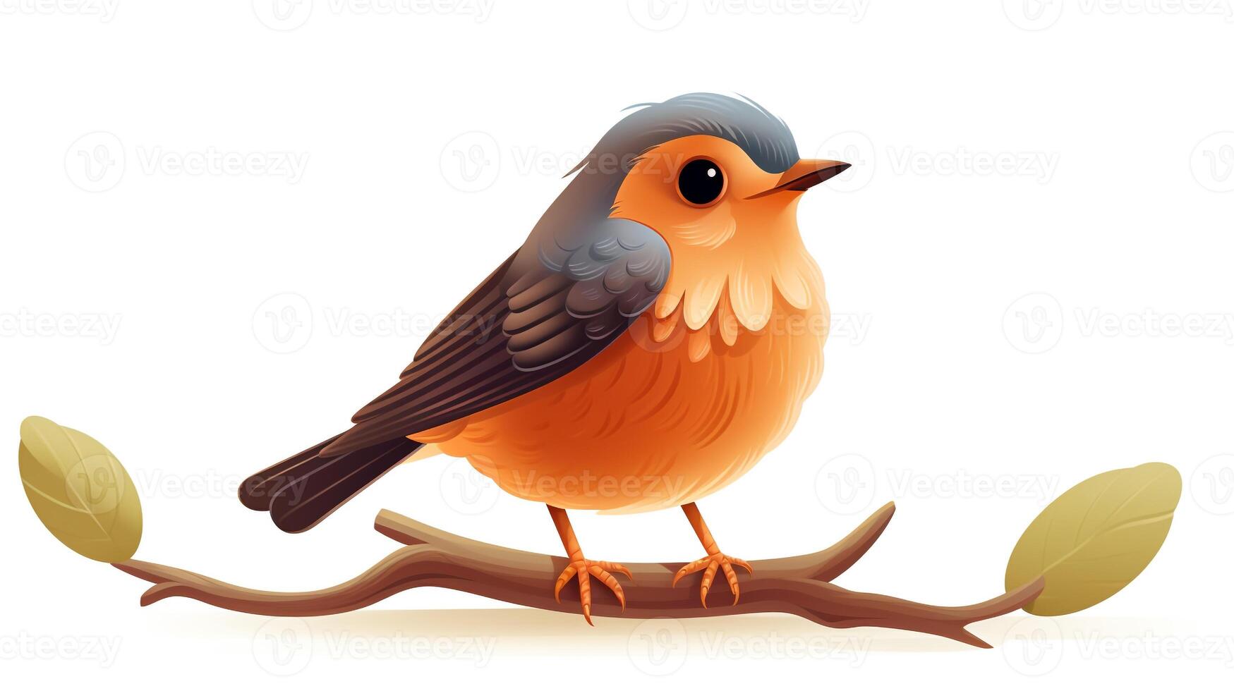 a cute little American Robin in vector style. Generative AI photo