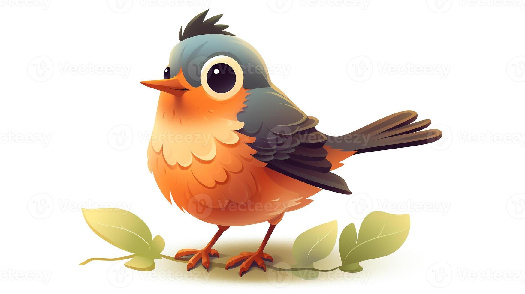 a cute little American Robin in vector style. Generative AI photo