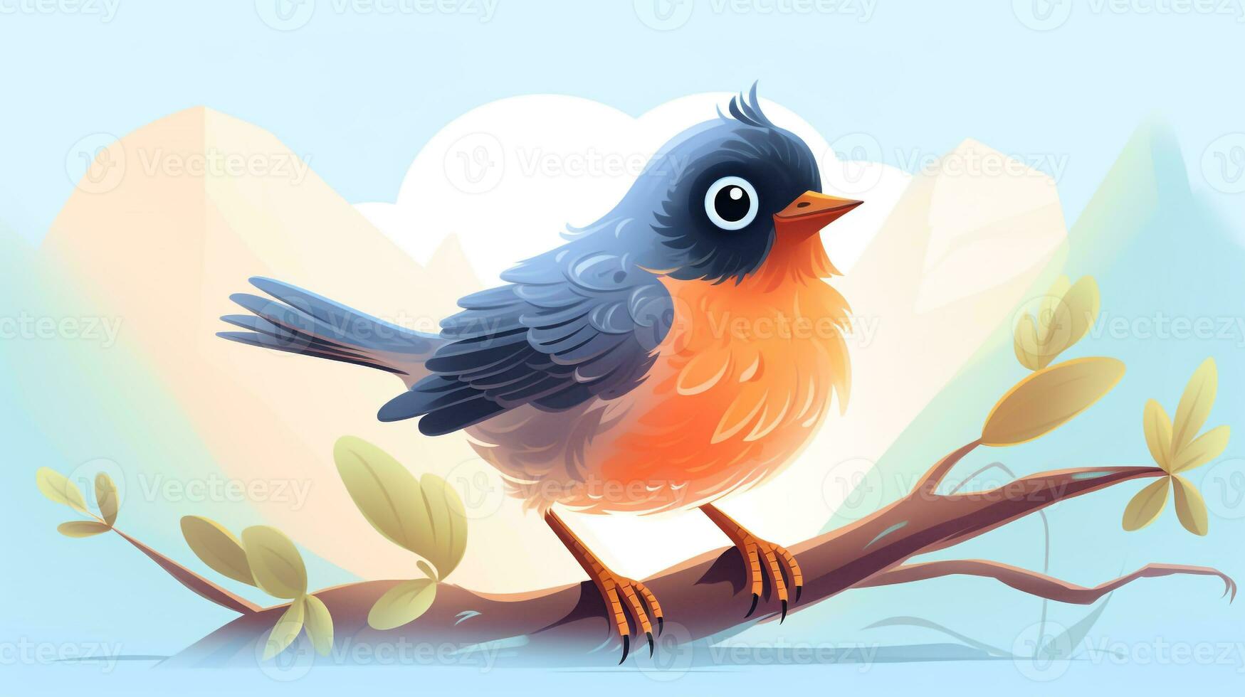 a cute little American Robin in vector style. Generative AI photo