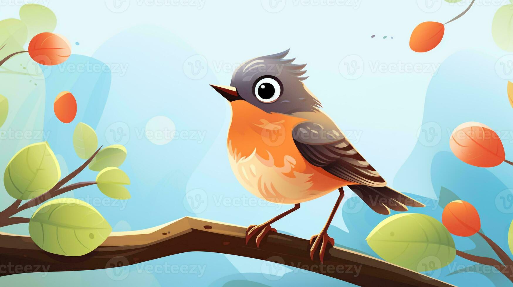 a cute little American Robin in vector style. Generative AI photo