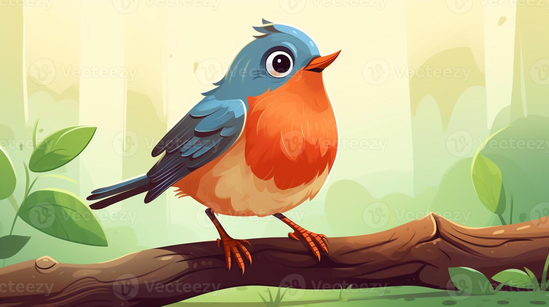 a cute little American Robin in vector style. Generative AI photo