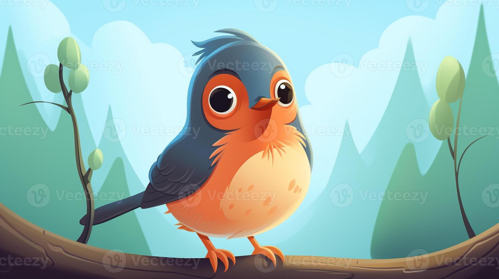 a cute little American Robin in vector style. Generative AI photo