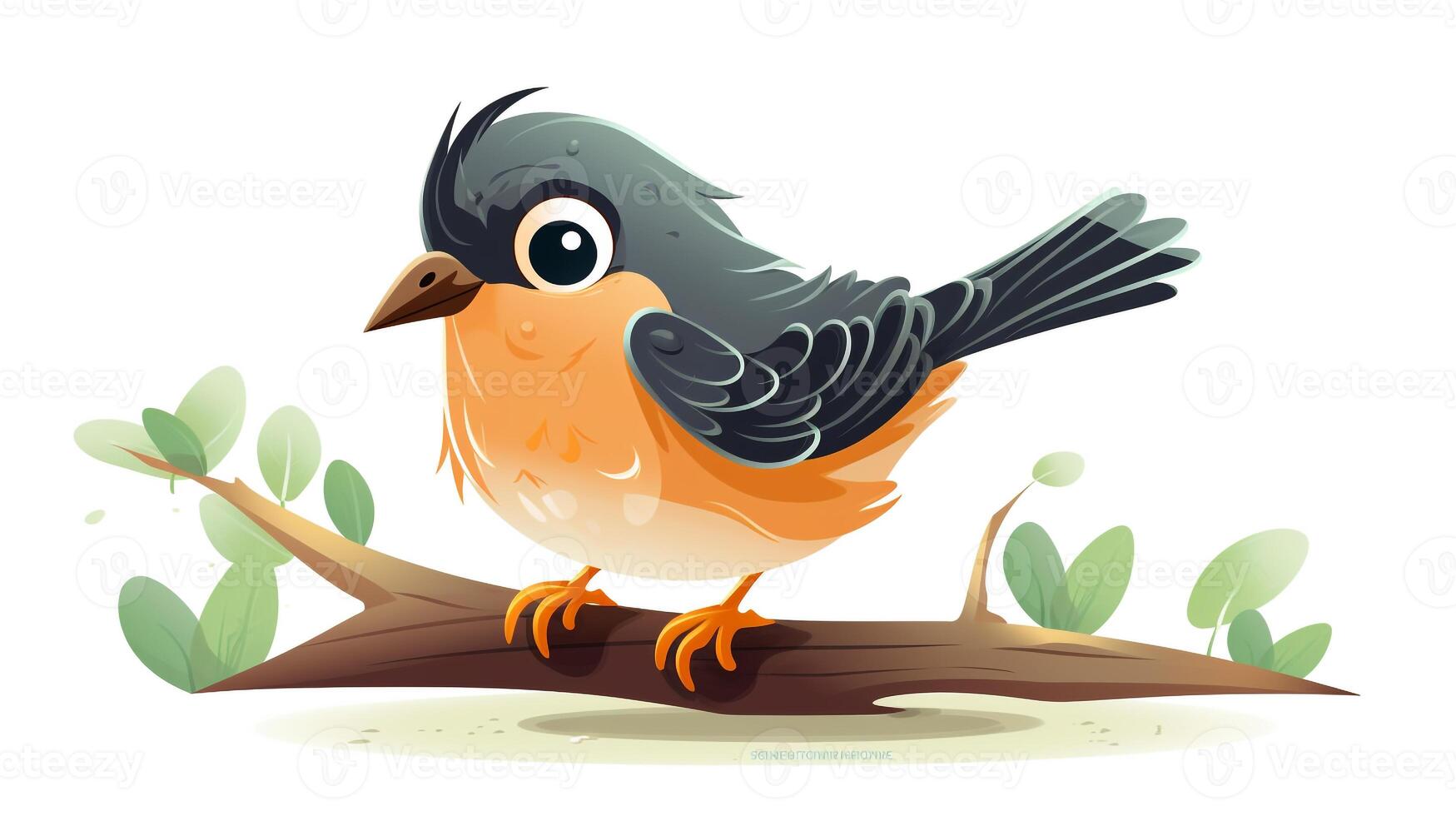 a cute little American Robin in vector style. Generative AI photo