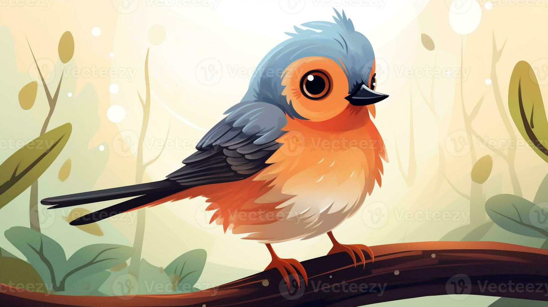 a cute little American Robin in vector style. Generative AI photo