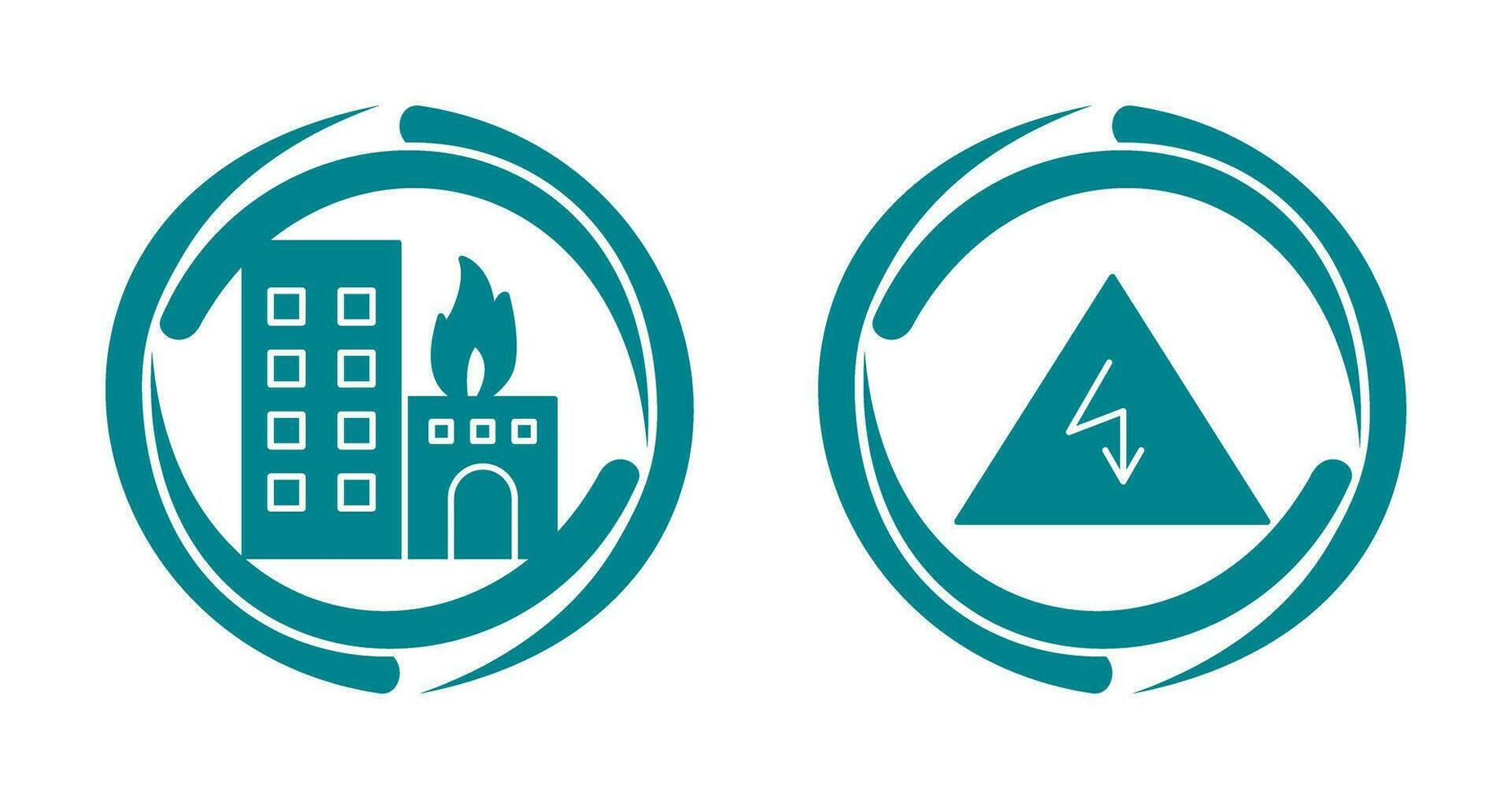 burning building and electricity danger Icon vector