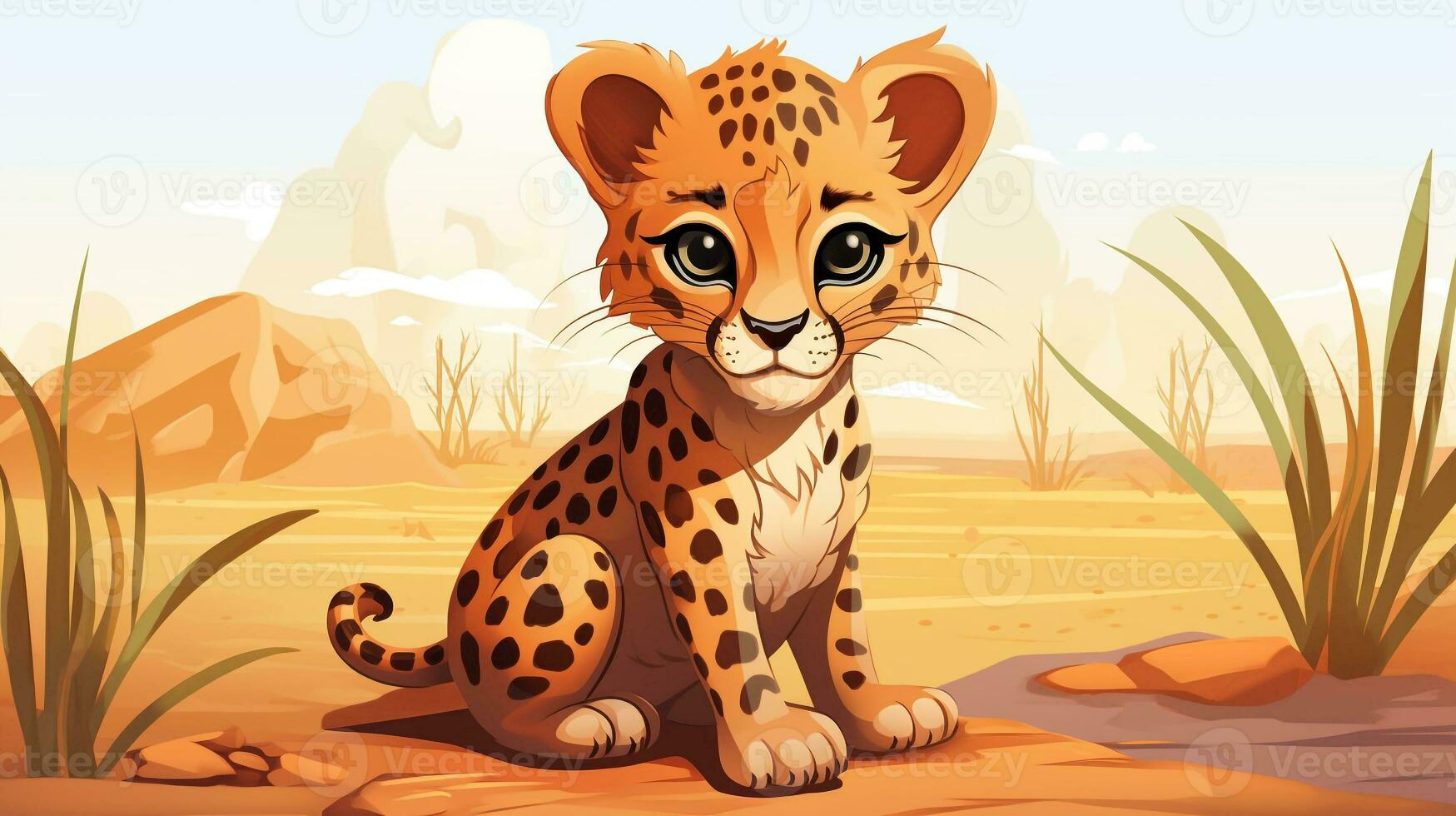 a cute little African Leopard in vector style. Generative AI photo