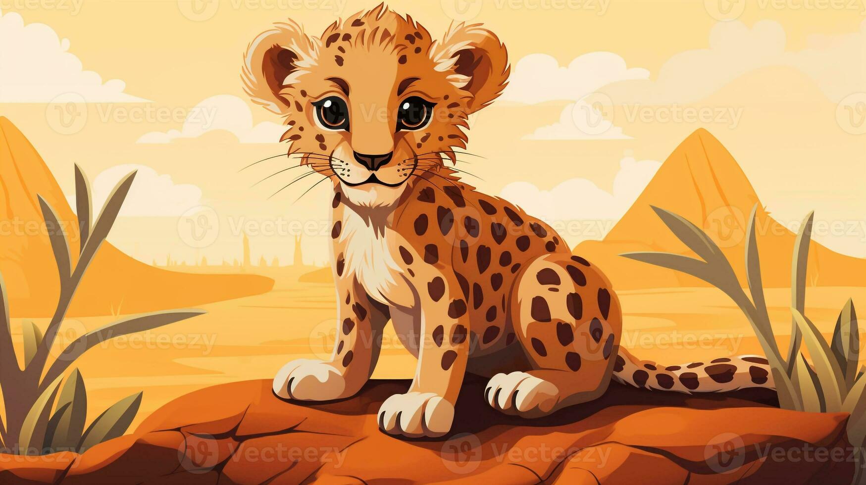 a cute little African Leopard in vector style. Generative AI photo