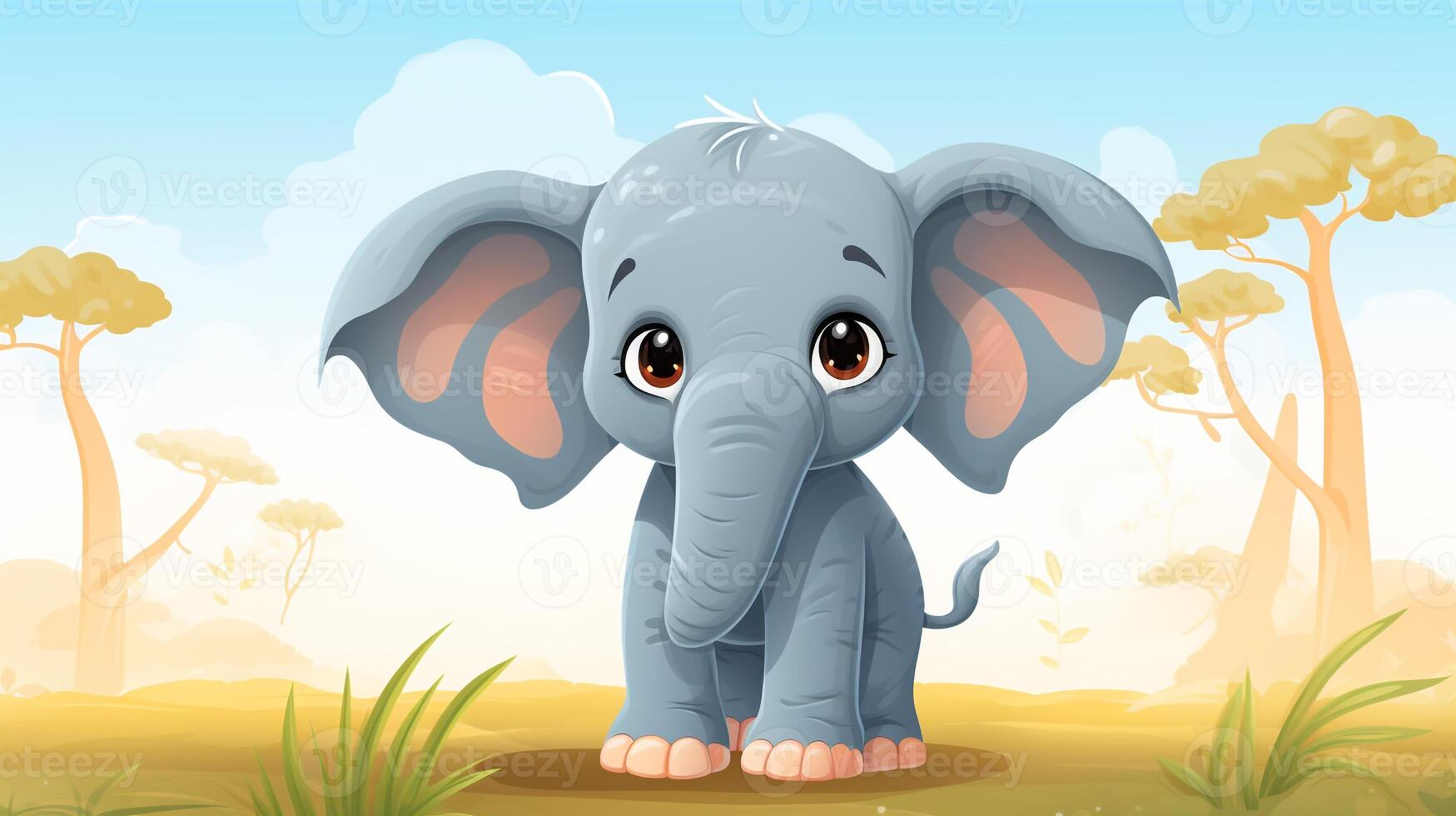 a cute little African Elephant in vector style. Generative AI photo