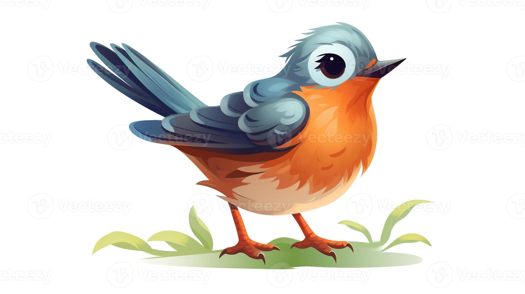 a cute little American Robin in vector style. Generative AI photo