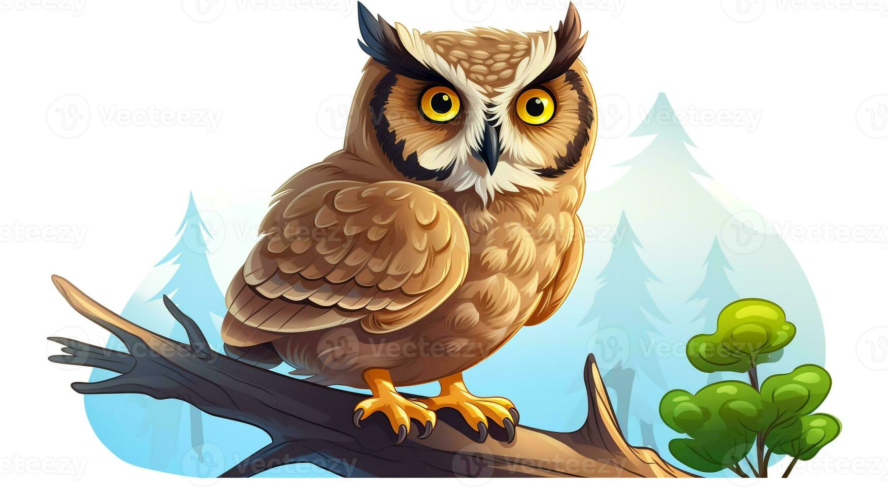 a cute little Great Horned Owl in vector style. Generative AI photo