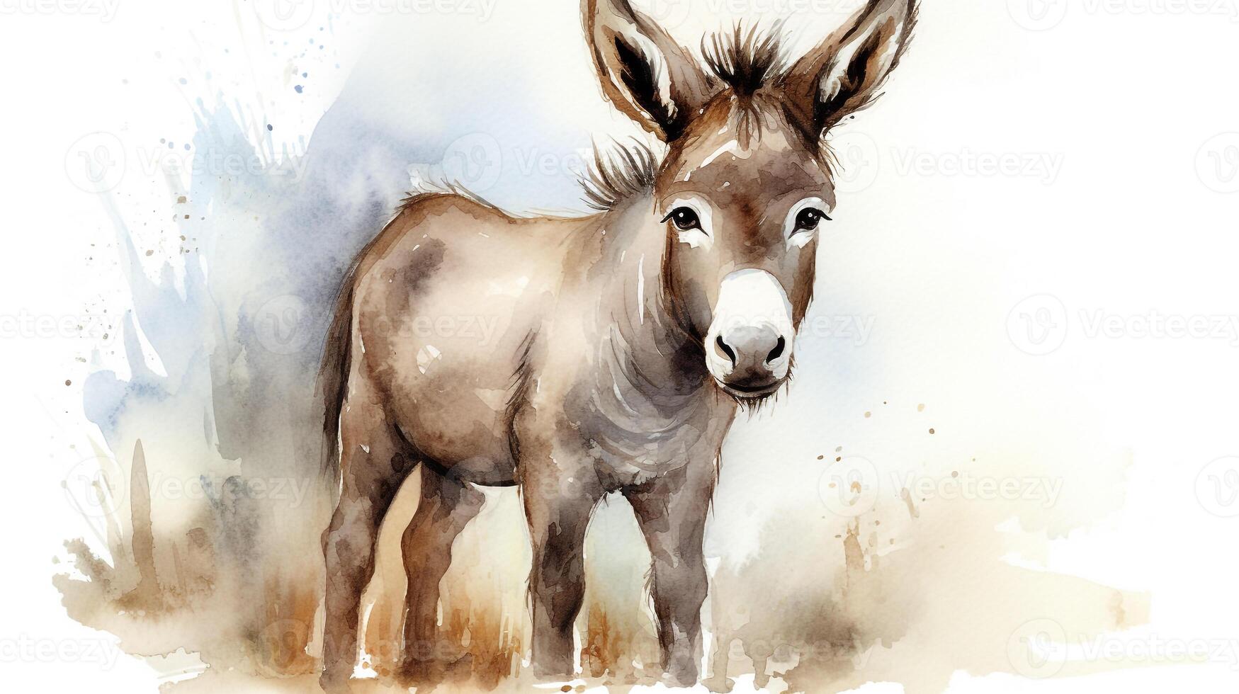 a cute little Donkey in watercolor style. Generative AI photo