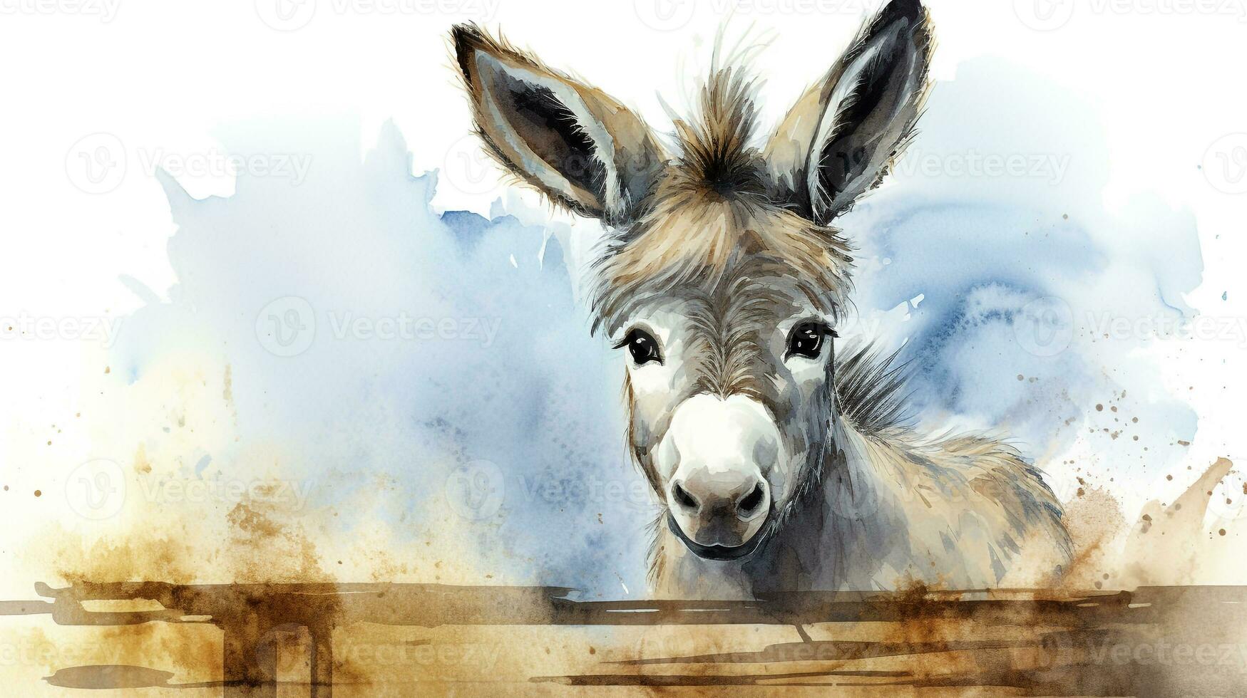 a cute little Donkey in watercolor style. Generative AI photo