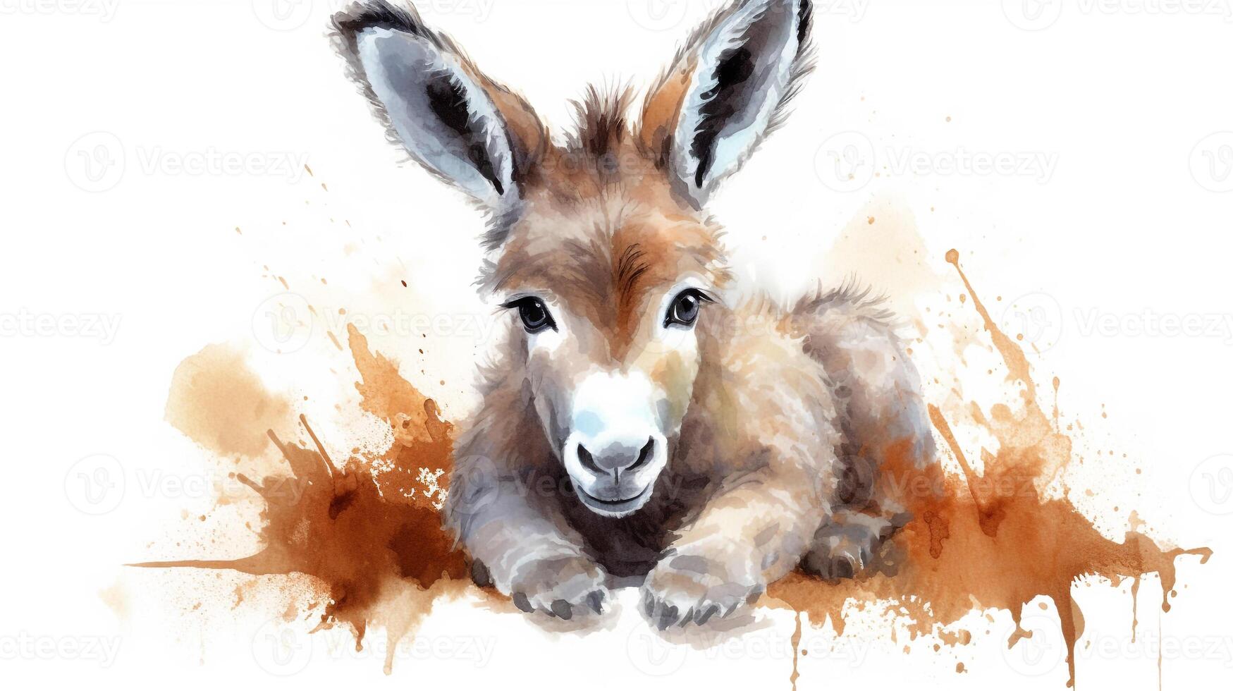 a cute little Donkey in watercolor style. Generative AI photo