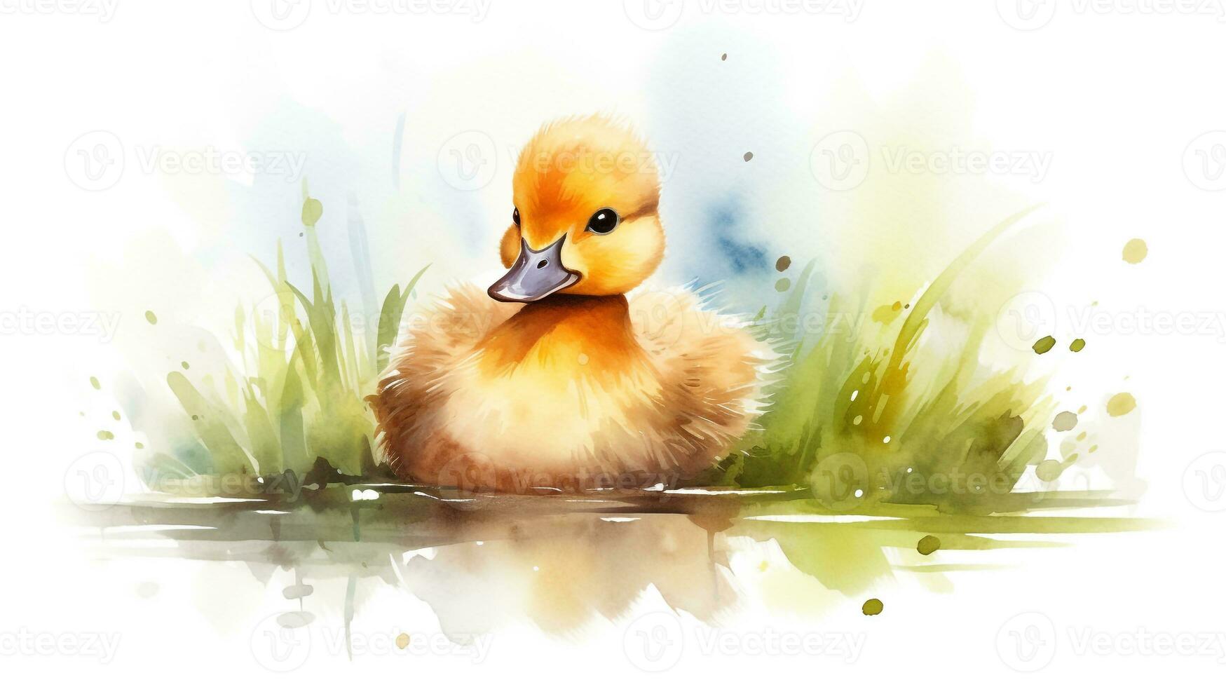 a cute little Duck in watercolor style. Generative AI photo