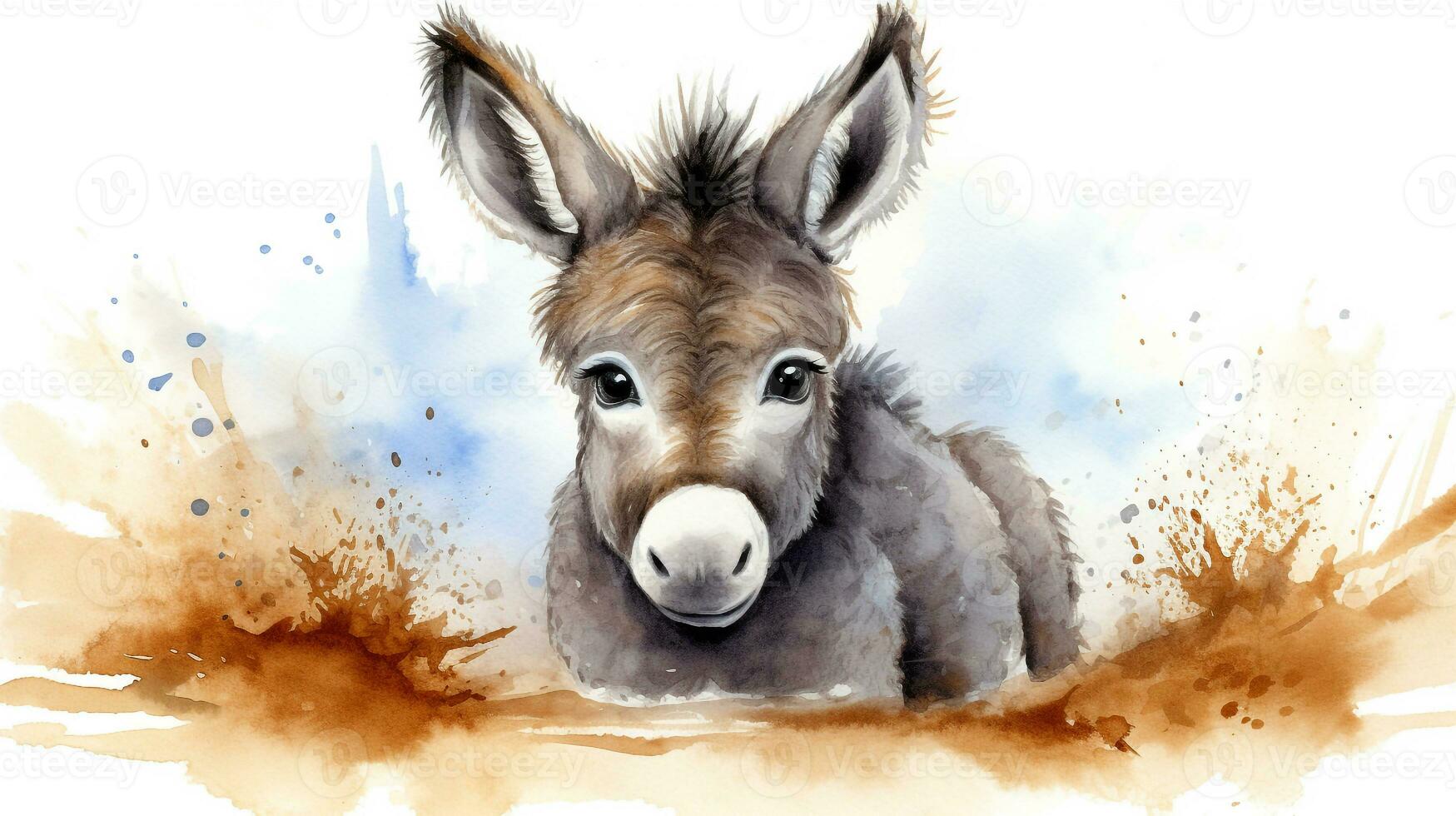 a cute little Donkey in watercolor style. Generative AI photo