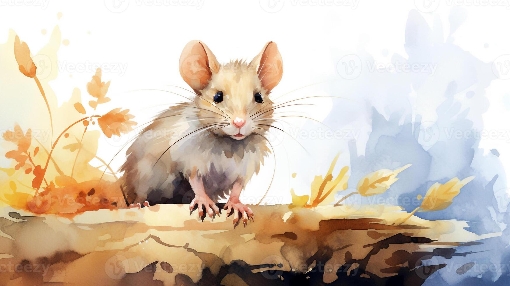 a cute little Crested Rat in watercolor style. Generative AI photo