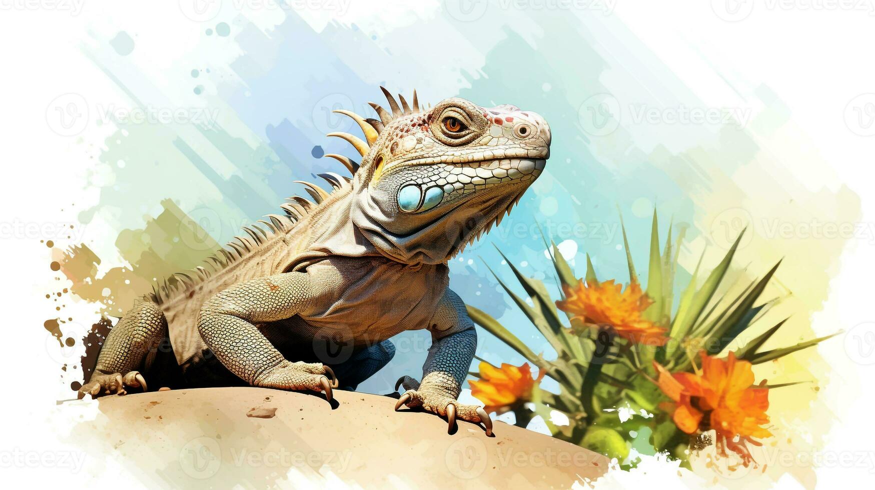 a cute little Desert Iguana in watercolor style. Generative AI photo