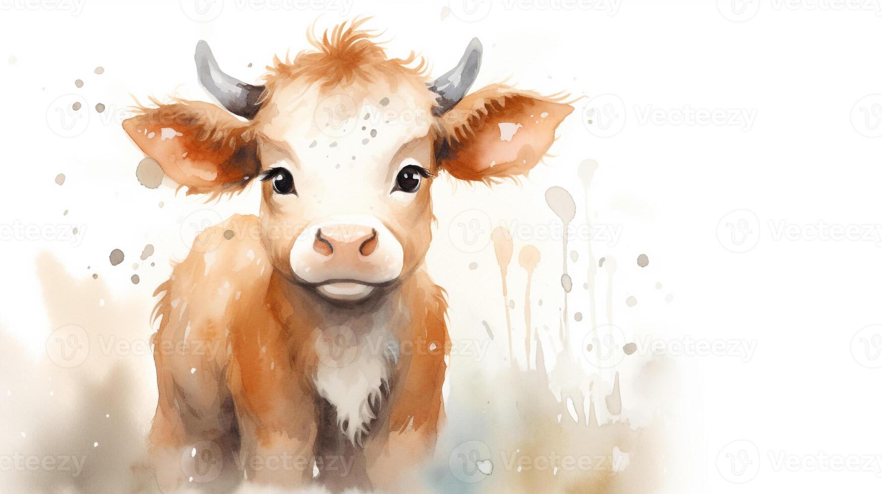 a cute little Cow in watercolor style. Generative AI photo