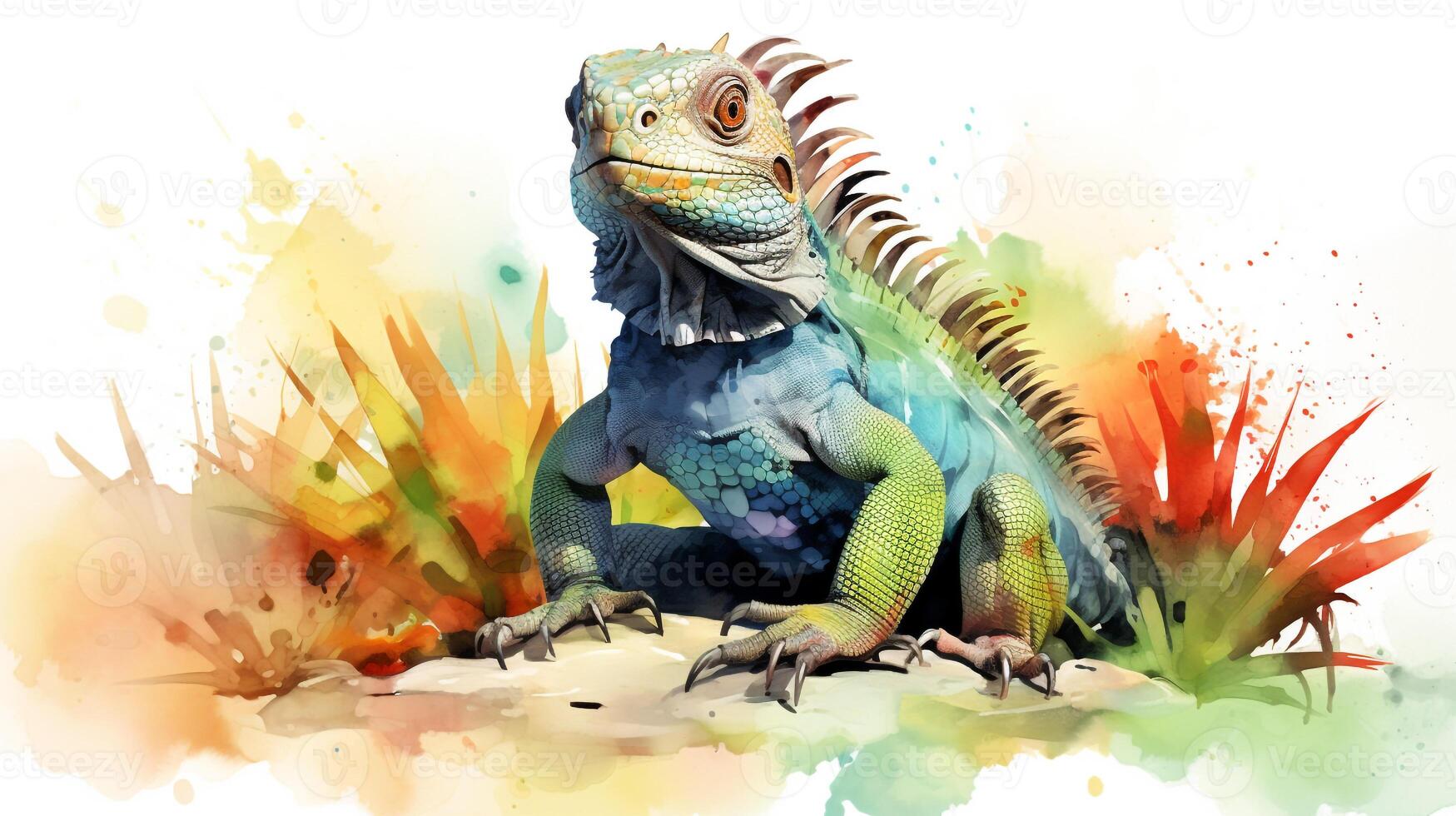 a cute little Desert Iguana in watercolor style. Generative AI photo