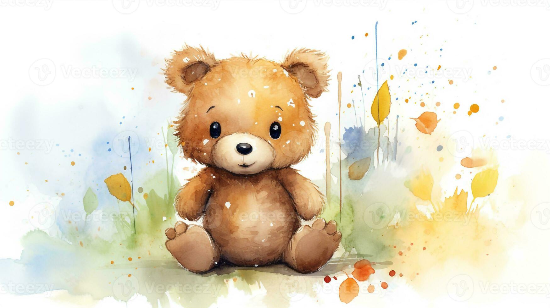 a cute little Bear in watercolor style. Generative AI photo