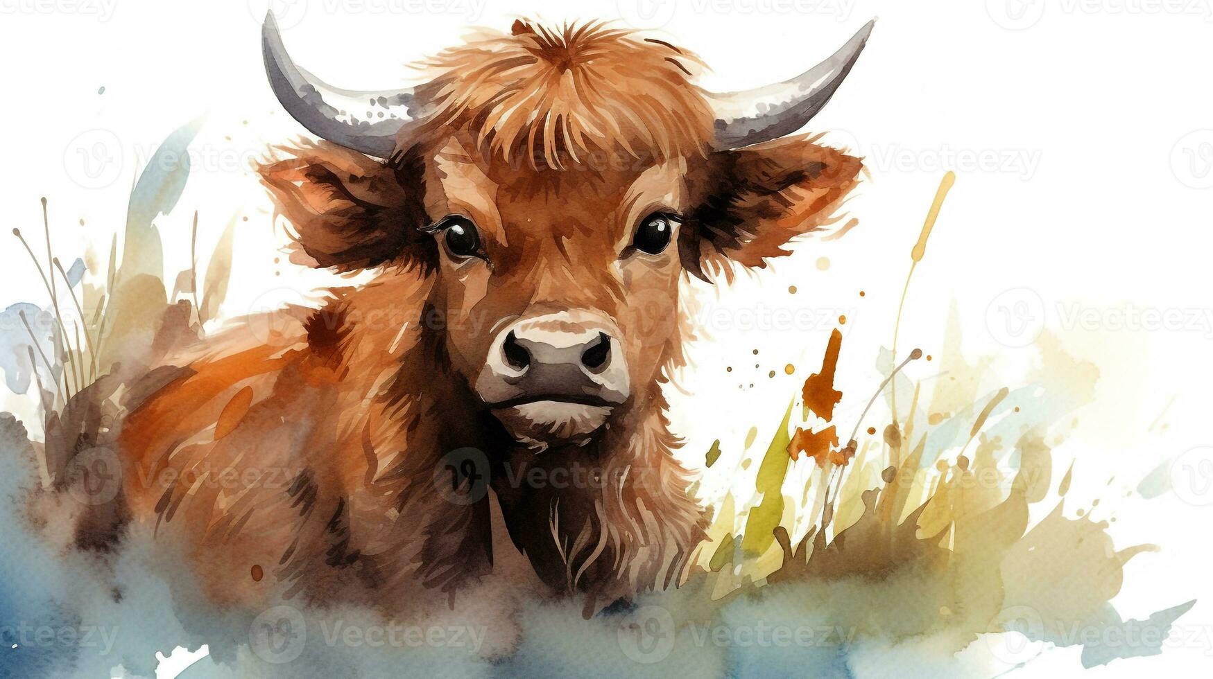 a cute little Buffalo in watercolor style. Generative AI photo