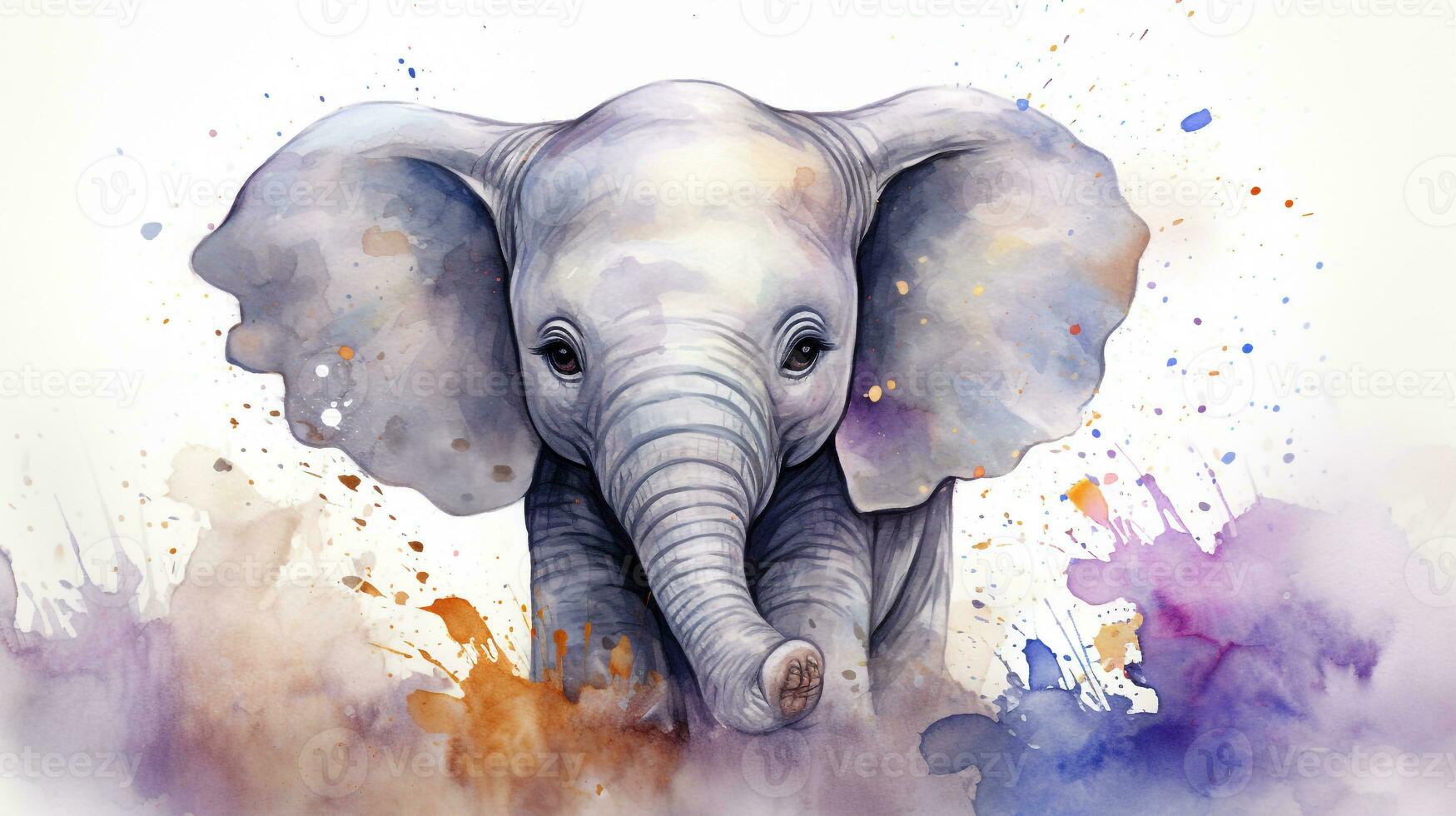 a cute little African Elephant in watercolor style. Generative AI photo