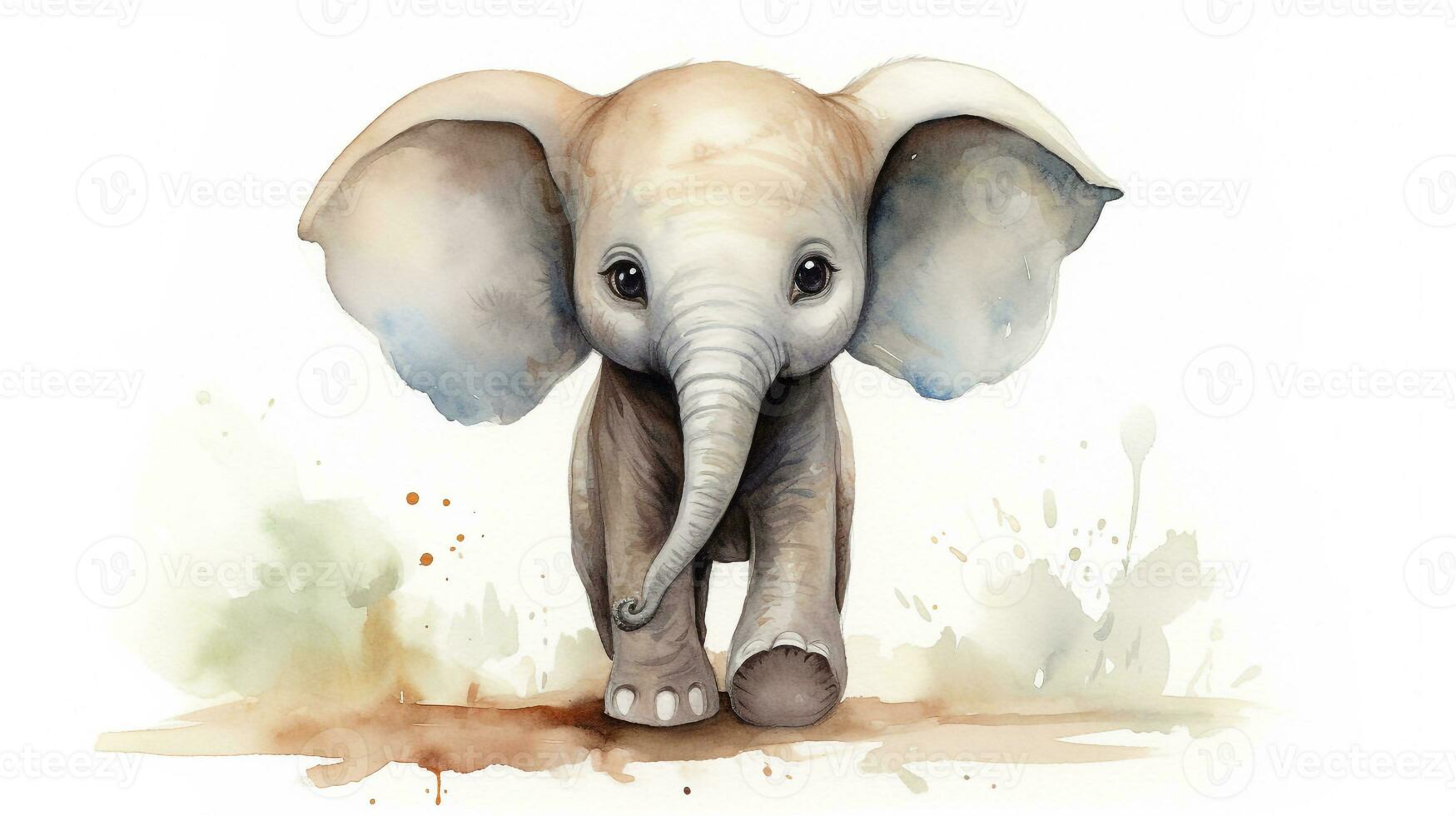 a cute little African Elephant in watercolor style. Generative AI photo