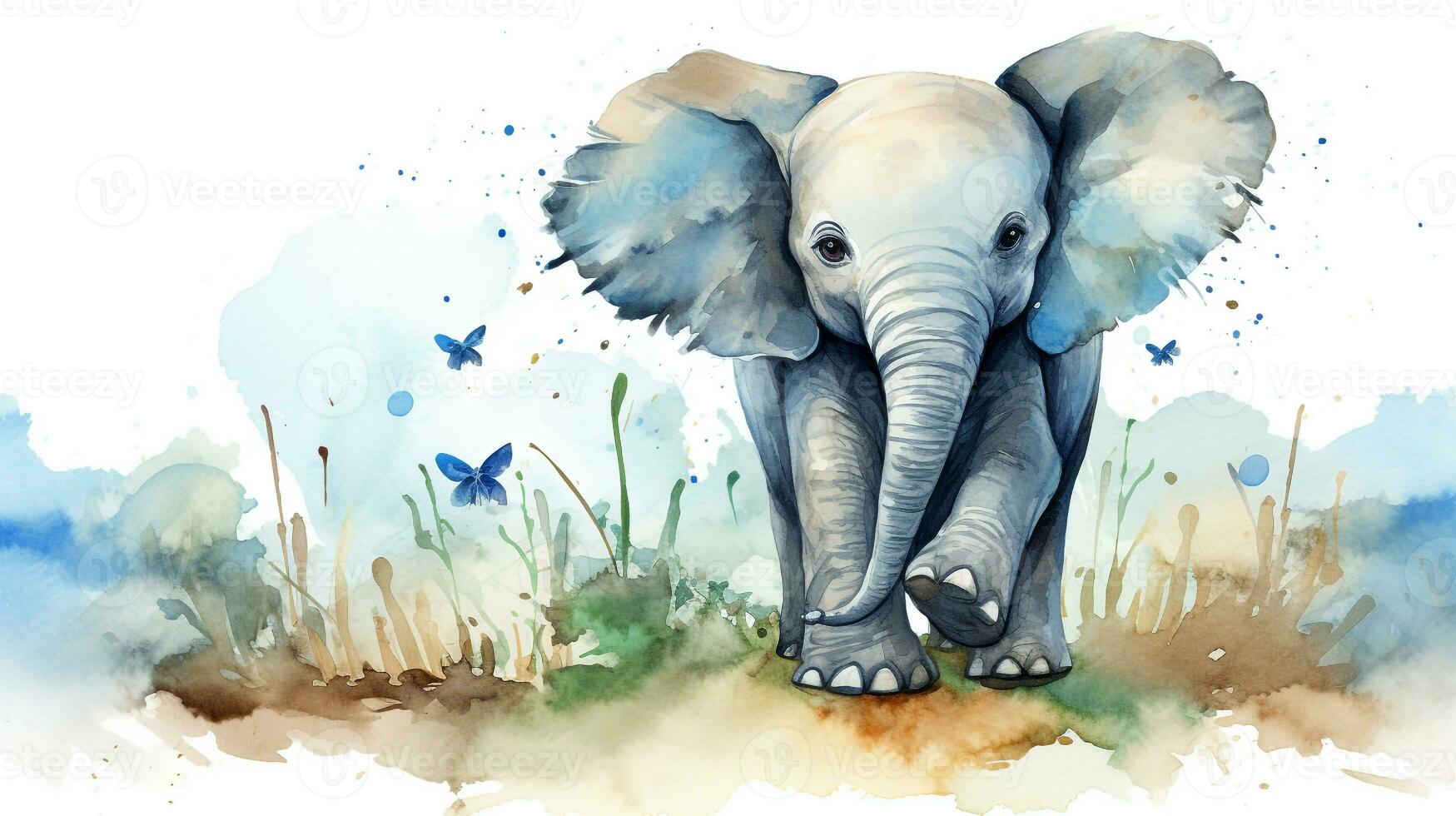 a cute little African Elephant in watercolor style. Generative AI photo