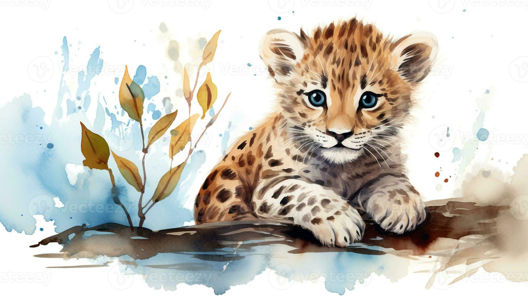 a cute little African Leopard in watercolor style. Generative AI photo
